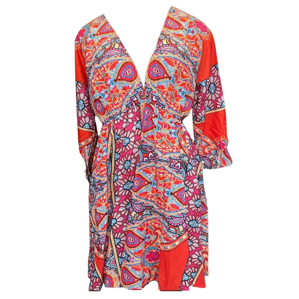 NWT Bohemian Tribal Aztec Paisley Print Boutique Dress